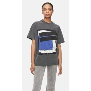 Anine Bing Georgie Blue Painting in Washed Black T-Shirt, Size S